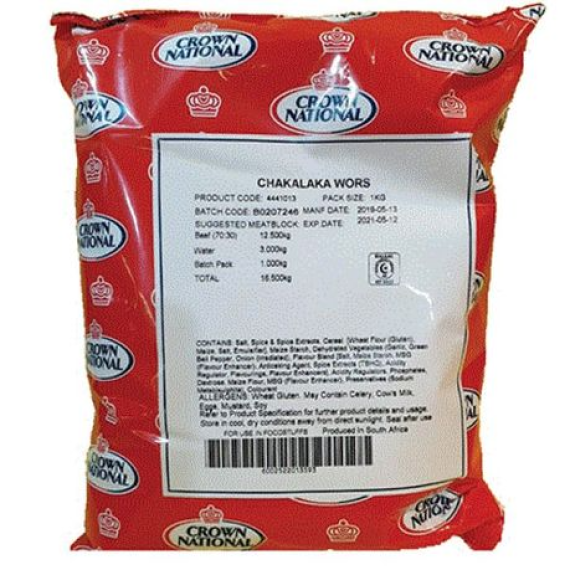 Crown National 441013 Chakalaka Boerewors 1kg Bag